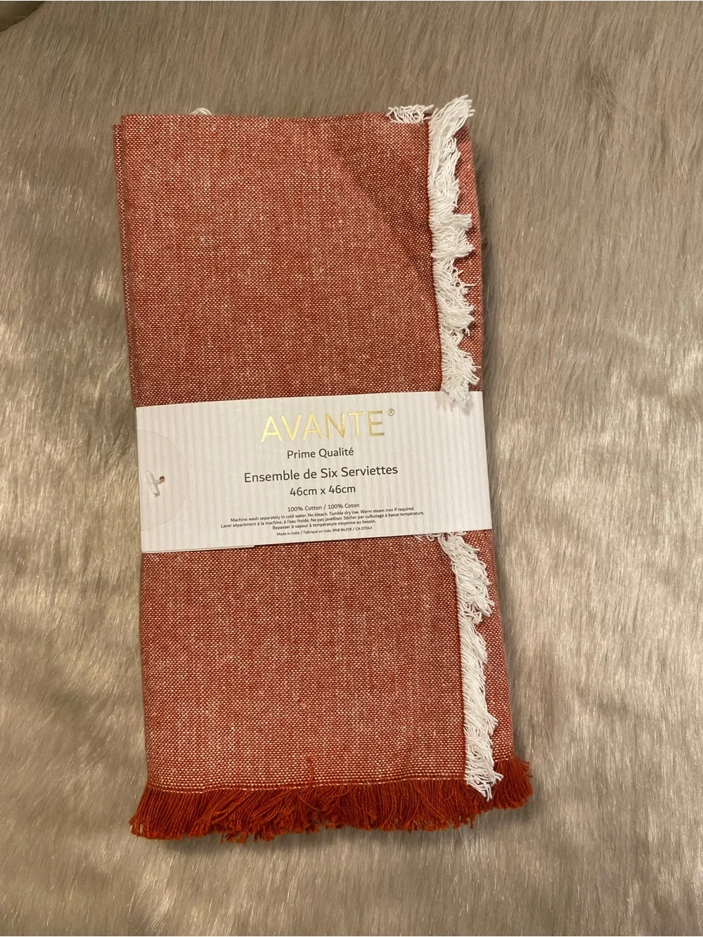 Avante Rust Orange Fringe Cotton Napkin Set (6)
